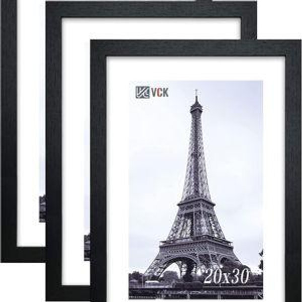 VCK Poster Frames 20x30 Black 3-Pack, Solid Wood Picture Frames for Wall Mounting Hanging Art and Puzzle Frame