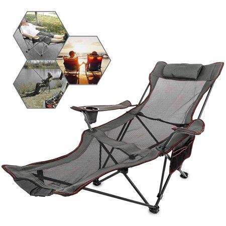 VEVOR Folding Camp Chair w/ Footrest Mesh w/ Cup Holder and Storage Bag