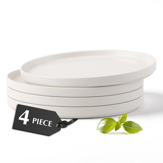 MIAMIO – Ceramic Dinner Plates Set for 4 People/Ceramic Dinnerware 4-Piece, Modern Stoneware, Dishwasher & Microwave Safe – Luxe Collection (White, 10 Inch)
