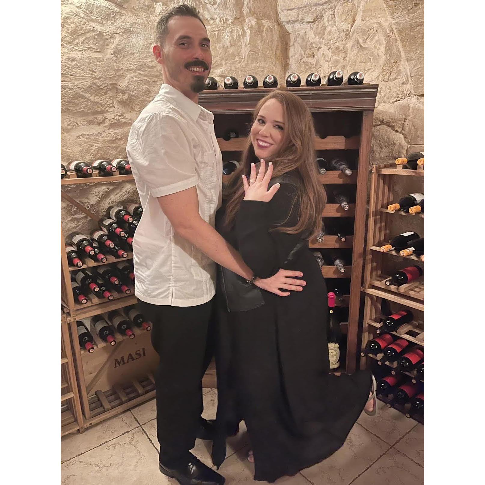 Valetta, Malta- engagement dinner at wine cellar.