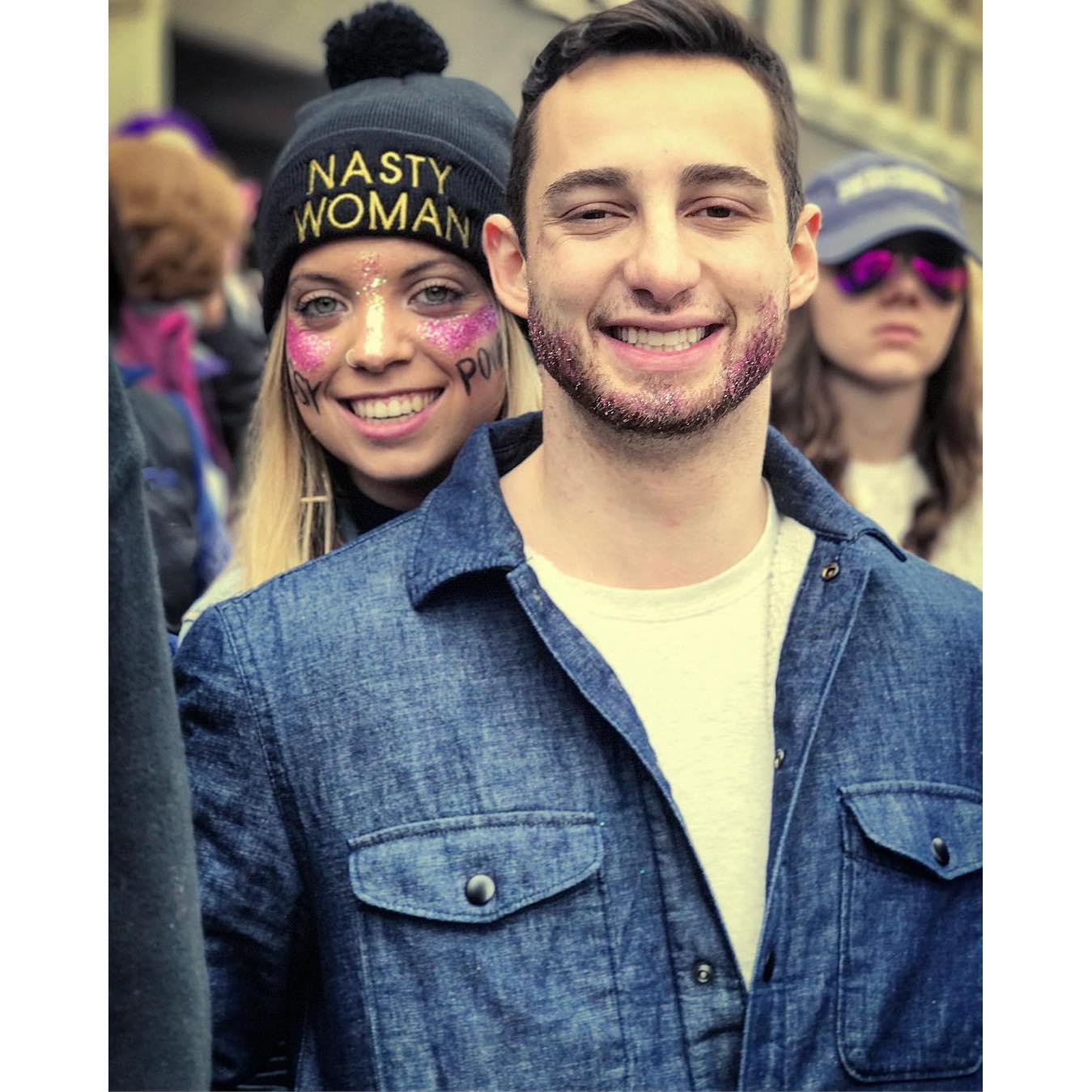 Our 1st date was in December 2016 in D.C: French food & a night of jazz. It went well & JoJo came back to DC a month later for the women's march! Peep the pink glitter he let her put in his beard.