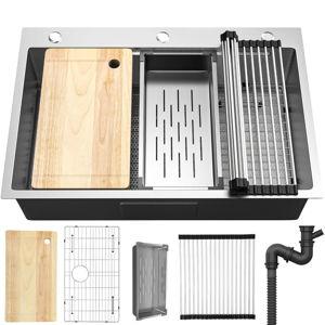 Drop In Kitchen Sink with Accessories, 33 x 22 x 10 in, Stainless Steel
