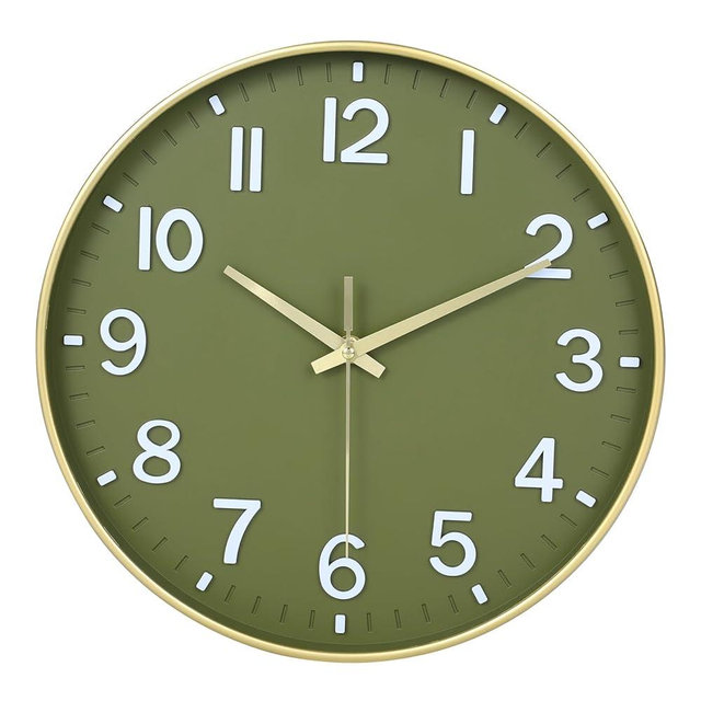 HZDHCLH Wall Clocks Battery Operated,Wall Clock Green Gold,12 inch Wall Clock Silent Non Ticking Modern 3D Numbers for Kitchen Bedroom Living Room Office Classroom Decor