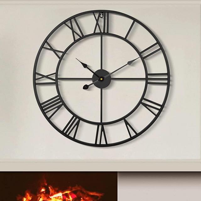 80CM Large Modern Metal Wall Clocks Oversize Round Nearly Silent Modern Style Black Roman Numeral Wall Clock for Kitchen,Living Room,Bedroom Wall Home Decor