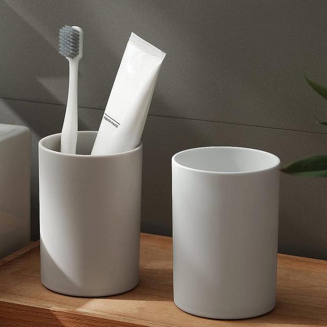 Bathroom Tumbler Cup 10.5oz Reusable Unbreakable Toothbrush Cup 300ml Mouthwash Cups Plastic Easy to Clean Bathroom Cup Toothbrush Holder Adequate for Your Bathroom (PP 2PCS, Grey)