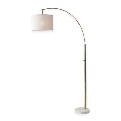 Adesso Bowery Arc Floor Lamp in Antique Brass with Fabric Shade