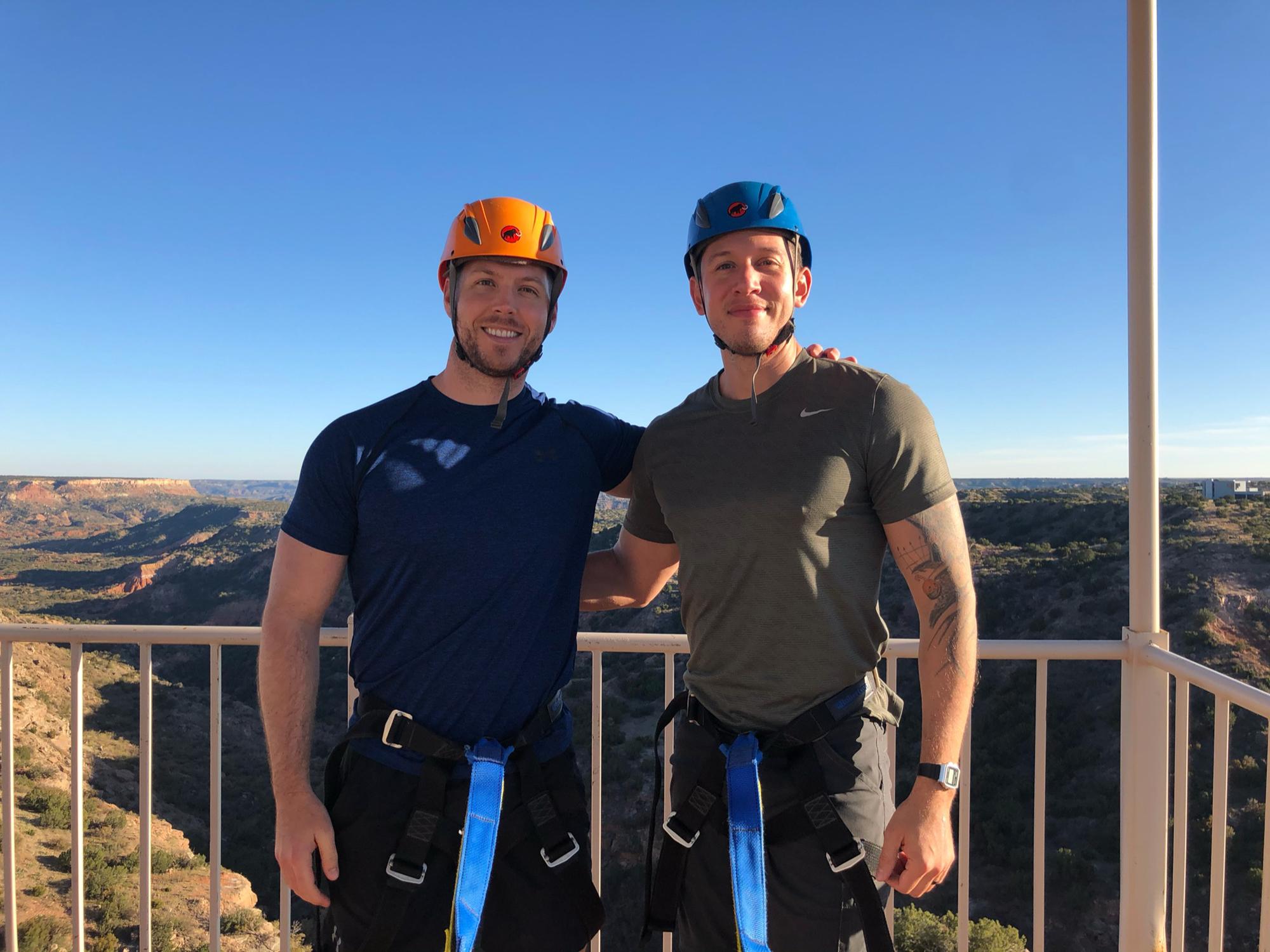 Zip lining across Palo Duro Canyon