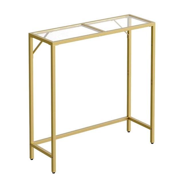 MAHANCRIS Slim Console Table, 27" Narrow Behind Sofa Table, Tempered Glass Entryway Table with Metal Frame, Adjustable Feet, Industrial Style, for Entrance, Living Room, Hallway, Glod CTJ68B01