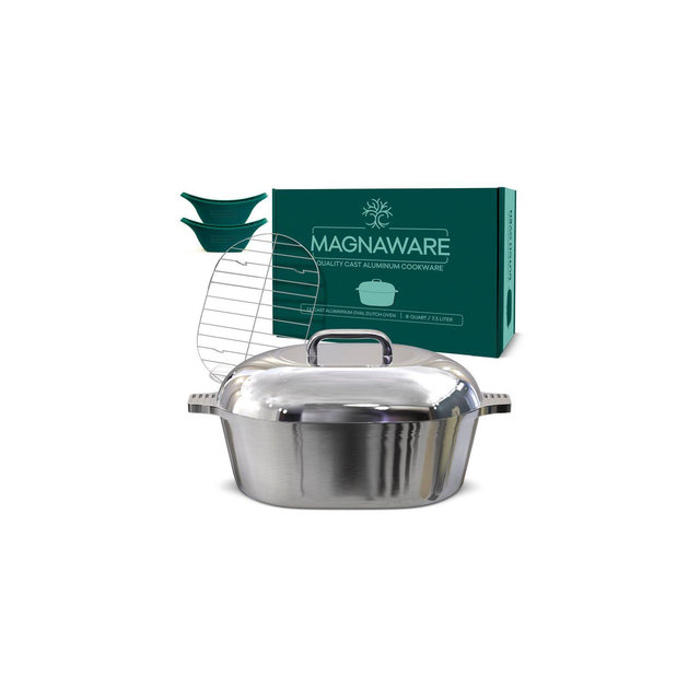 MAGNAWARE 8 Qt Cast Aluminum Oval Dutch Oven with Lid – Serves 8-12, Roasts, Stews & Cajun Cooking
