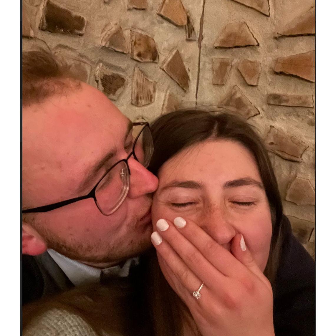 Moments after getting engaged in the St. Patrick Adoration Chapel