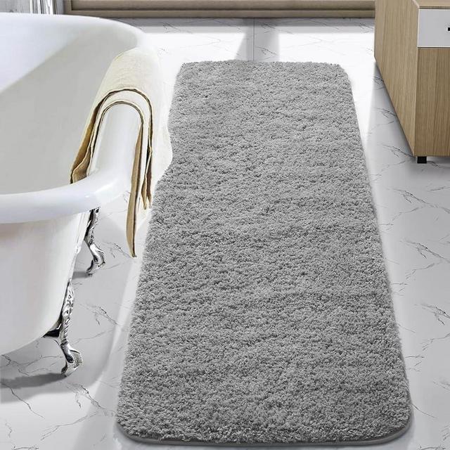 LOCHAS Bathroom Rug Runner 24x60 Inch, Soft Thick Absorbent Microfiber Bath Rugs for Bathroom, Machine Washable, Shaggy Plush Non Slip Bath Mat for Tub, Shower Floor, Quick Dry Mats, Grey