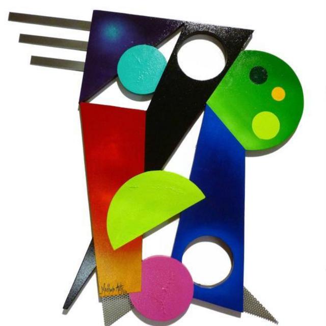 Contemporary Modern Colorful Geometric Abstract sculpture, Wood Wall decor, Metal wall art, Abstract art, 26"x25" by Madhouse Arts