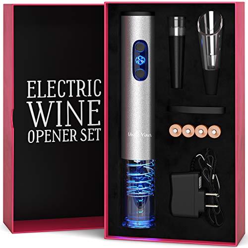 Electric Wine Opener Set with Charger and Batteries- Wine Lover Gift Set - St. Valentine's Holiday Kit with Batteries and Foil Cutter Uncle Viner G105
