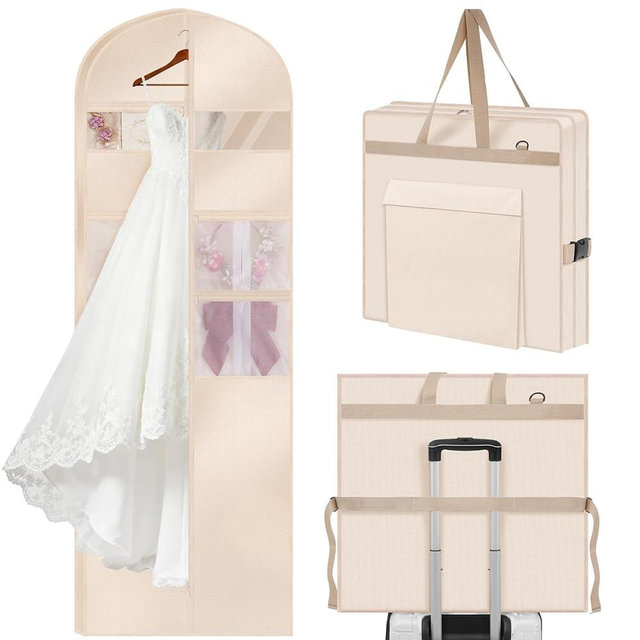 TANGKA Upgraded Version 72" Wedding Dress Garment Bag Dress Bags for Gowns Bridal Dress Travel Bag with 12”Gusseted and Accessory Pockets for Wedding Dress, Puffy Gowns, Equipped with Shoulder Straps