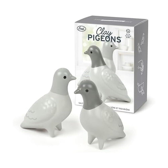 Genuine Fred CLAY PIGEONS, Ceramic Pigeon Salt and Pepper Shakers