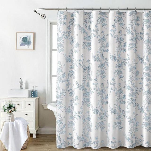 Awellife Light Blue Shower Curtain,Cotton Floral Cottagecore Shower Curtains for Bathroom 72" W x 72" L