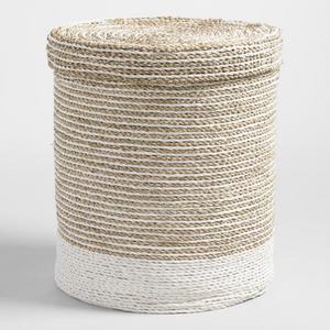 Large White and Natural Seagrass Bianca Laundry Hamper