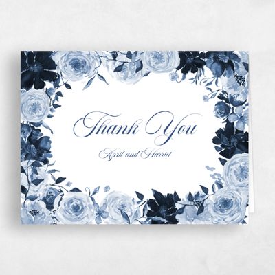 Dusty Cobalt, Blue Wedding Thank You - Moderna Landscape