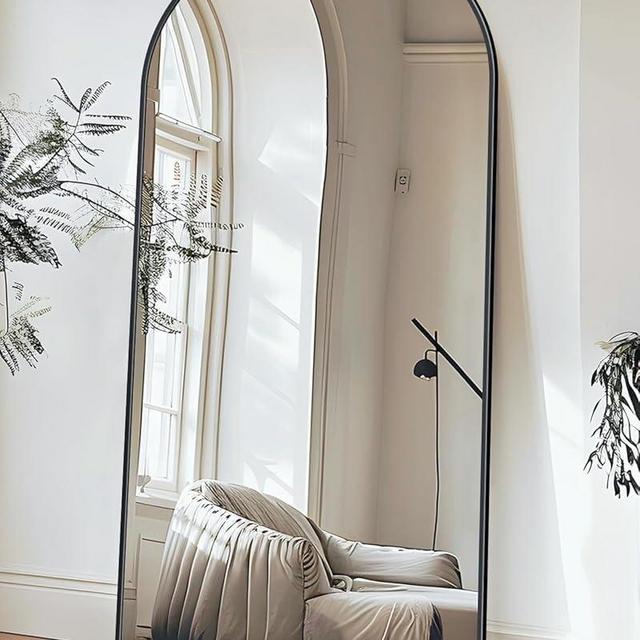 Antok Full Length Mirror, 71"x32" Arched Floor Mirror, Glassless Mirror Full Length with Stand, Floor Mirror Freestanding, Wall Mounted Mirror for Living Room, Black