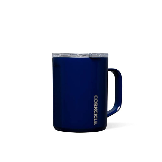 Corkcicle Triple Insulated Coffee Mug with Lid, Stainless Steel Camping Tumbler with Handle, Hot for 3+ Hours, BPA Free, Gloss Midnight Navy, 16 oz