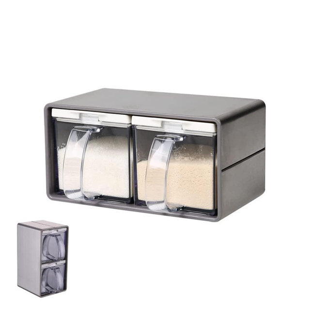 Salt Container With Lid And Spoon, Clear Seasoning Rack Spice Pots, 3 Piece Seasoning Box For Home Kitchen Café Storing Salt Sugar Pepper Spice (2 Pieces)