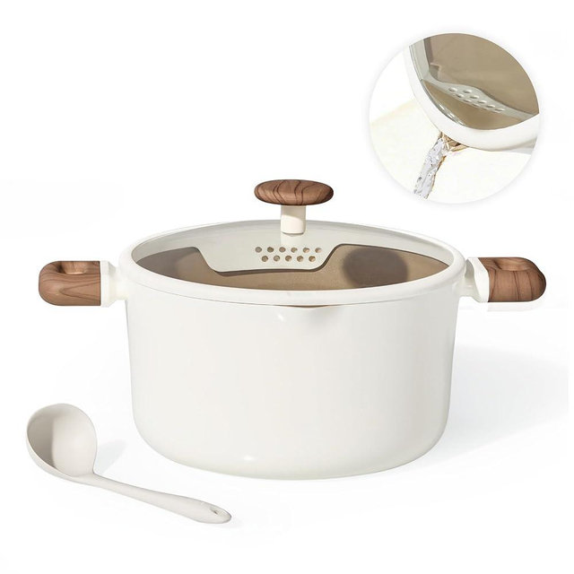 CAROTE Stock Pot with Lid, 7Quart Ceramic Soup Pot Non Toxic, Nonstick Cooking Pot for Pasta, Induction Ready, Even Heating, Dishwasher Safe, White