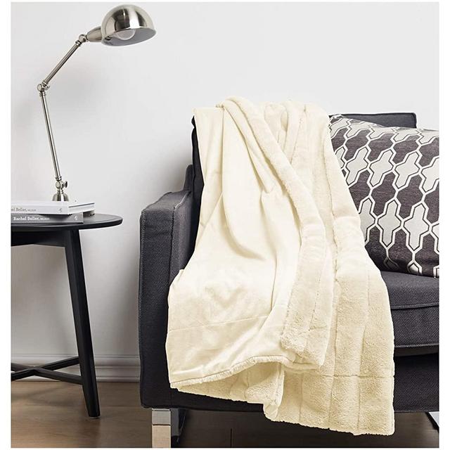 Amazon Basics Faux Fur Striped Throw Blanket - 50 x 60 Inch, Ivory