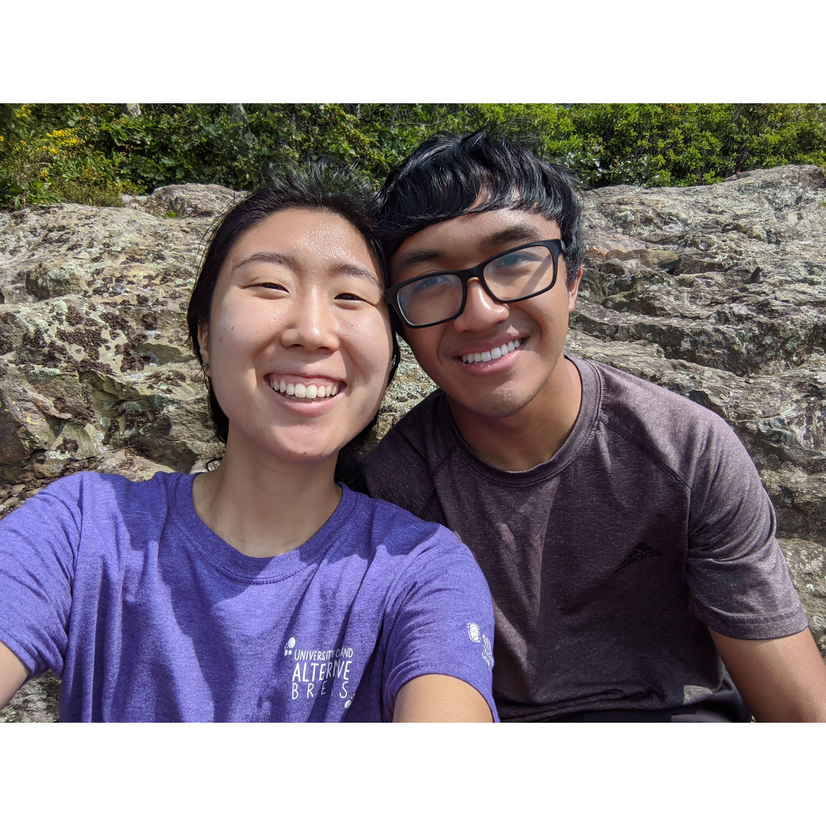 At Shenandoah National Park, one of our first trips together after college.