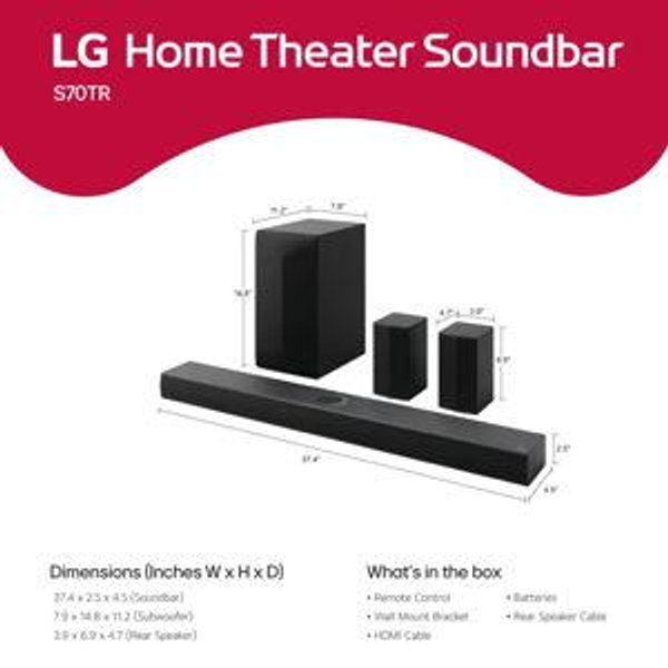 LG - 5.1.1-Channel S70TR Home Theater Soundbar with Wireless Subwoofer and Rear Speakers, Dolby Atmos, WOW Orchestra - Black