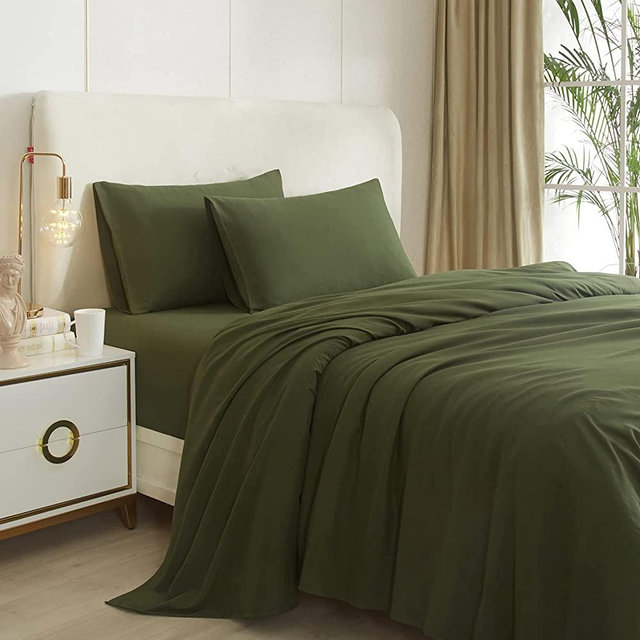 Army Green Sheets King 4 Piece Bed Sheets,15 Inch Deep Pocket,Luxury Soft King Sheet & Pillowcase Set,Easy Fit Fitted Sheets King,Wrinkle & Shrink Resistant Cooling Sheets for King Size Bed