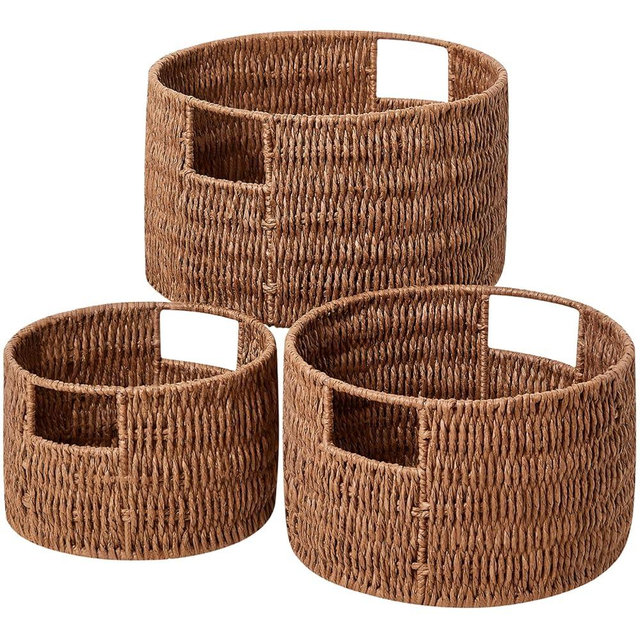 Vagusicc Wicker Storage Basket, Hand-Woven Paper Rope Large Round Woven Basket With Handles, Wicker Baskets for Organizing/Storage, Brown, 3-Pack