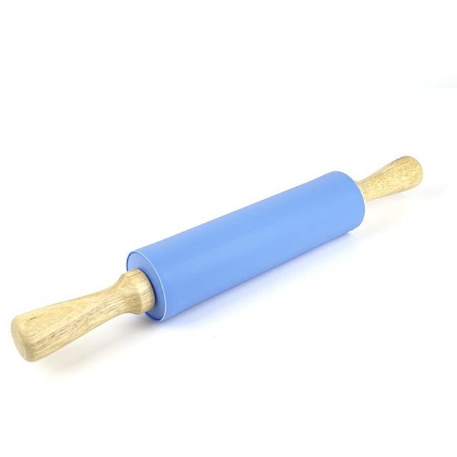 Remeel Silicone Rolling Pin Non-stick Surface Wooden Handle (15 inch, Blue)