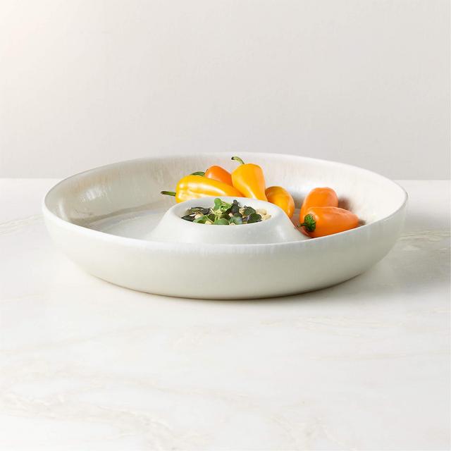 Drift Ivory Chip and Dip Bowl with Reactive Glaze