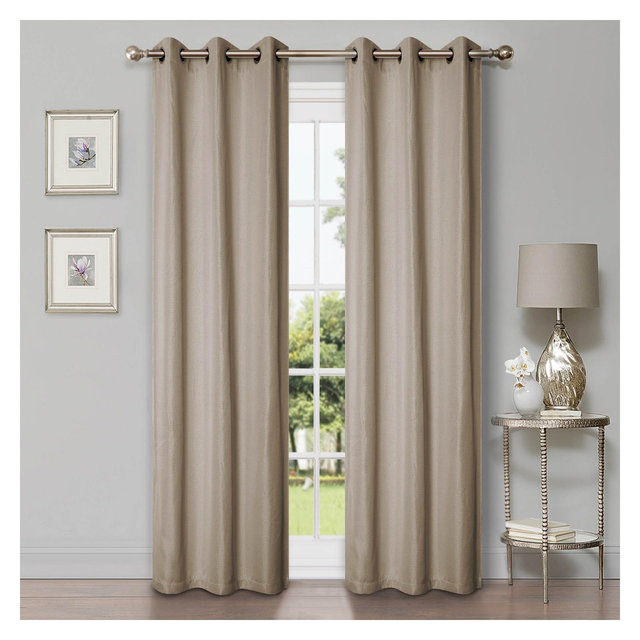 Classic Linen Design Room Darkening Semi-Blackout Curtains, Set of 2, 42"x96", Frosted Almond - Blue Nile Mills
