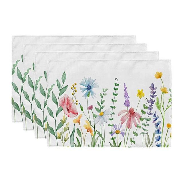 GEEORY Flower Spring Placemats 12x18 Inch Set of 4 Summer Table Place Mats Farmhouse Rustic Holiday Kitchen Dining Decoration for Indoor Outdoor Dinner Party Décor GP023
