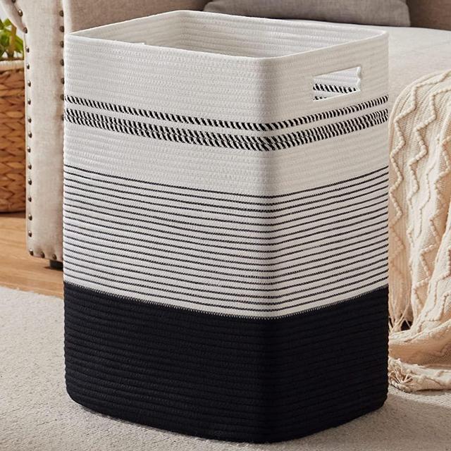 SIXDOVE Laundry Hamper, Large Woven Rope Tall Laundry Basket with Handles, 22" X 17" X 13", Decorative Storage Basket for Clothes and Blankets in Living room, Bedroom, Black& White