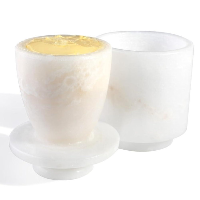 Koville Marble Butter Keeper White Handmade French Butter Holder For Kitchen Counter Decor, Stone Butter Dish Butter Container & Crock for Kitchen, Handmade Butter Crock For Spreadable Butter Ideal