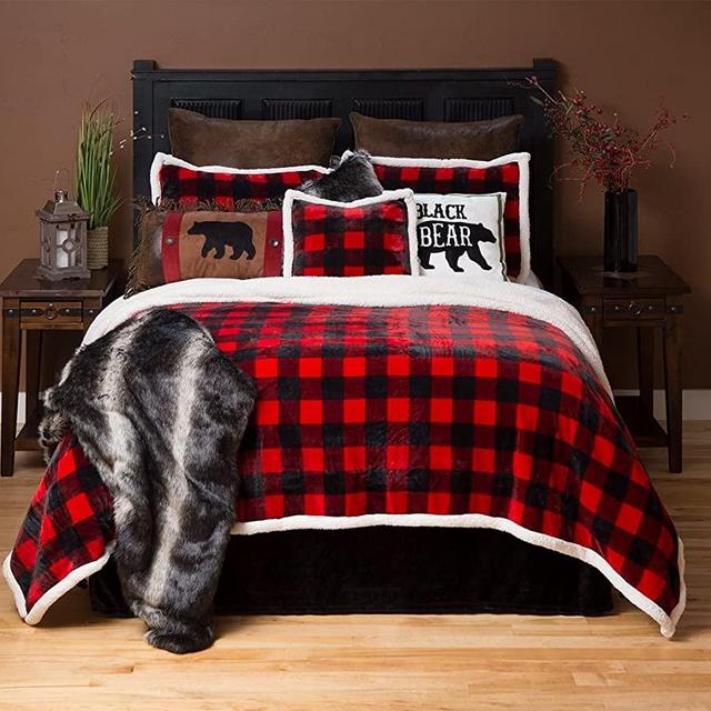 Carstens Lumberjack Red Plaid Plush Bedding Set, Queen