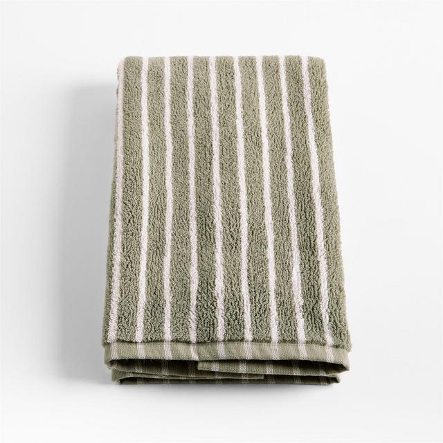 Organic Turkish Cotton Shadow Sage and Pampas Ivory Stripe Hand Towel