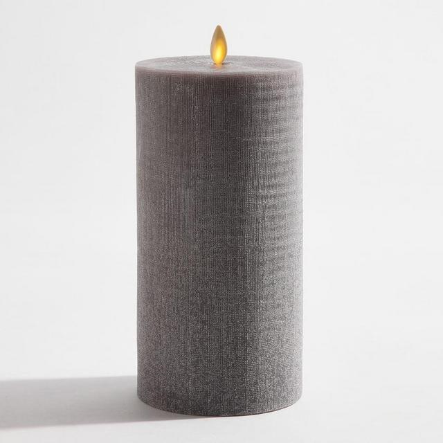 Premium Linen Pillar Flameless Candle, Charcoal, 4" x 8"