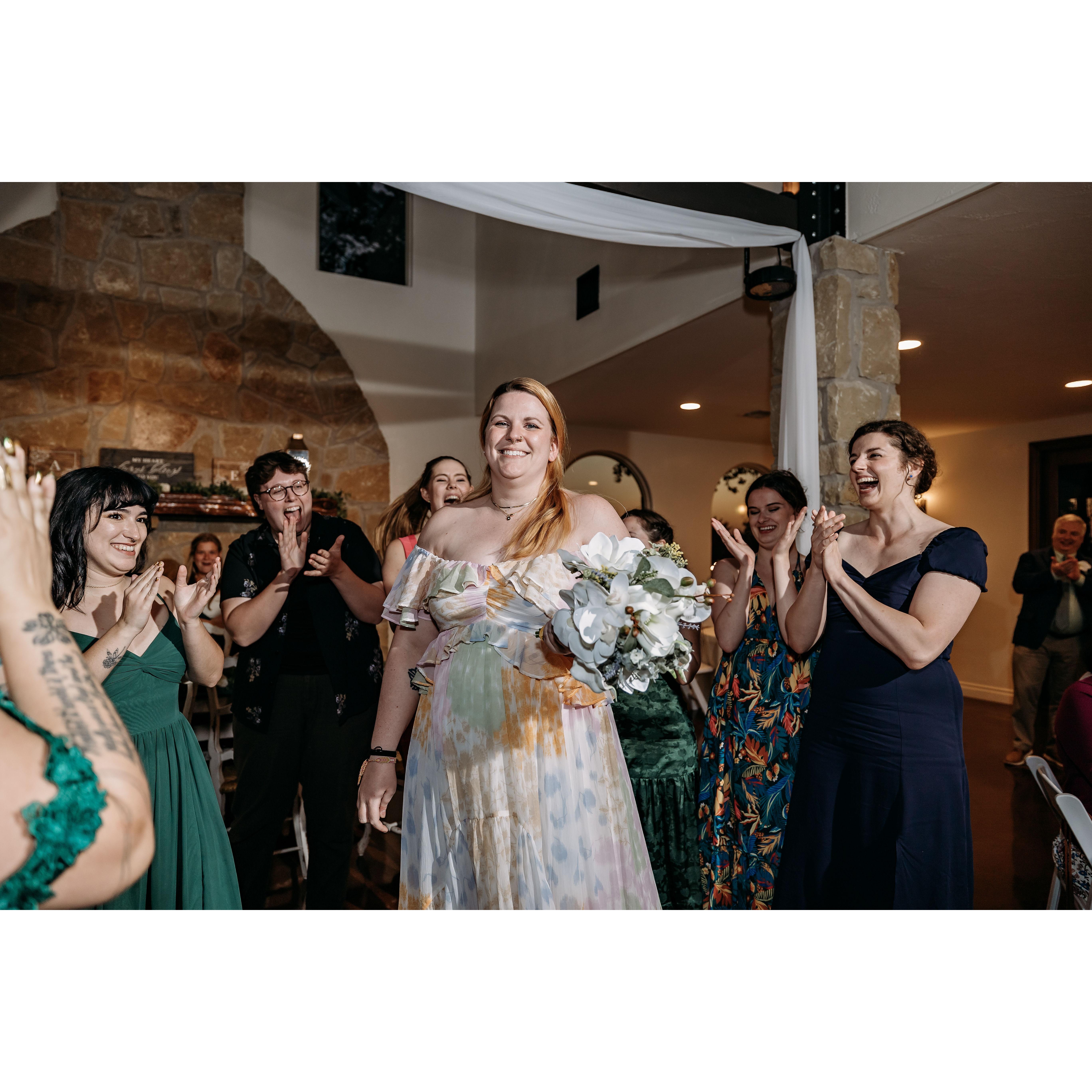 Hannah caught the bouquet at Adam/Erin's wedding!
