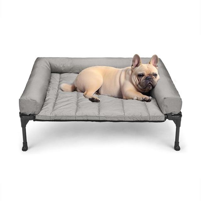 Veehoo Cooling Elevated Dog Bed Add Removable Waterproof Bolster Cushion Mat, Raised Pet Cot with Breathable Teslin Mesh, No-Slip Feet, Dog Couch Bed for Indoor Outdoor, 32x25inches, Grey, CWC2331B