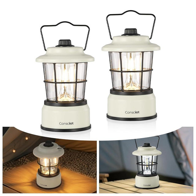 Consciot CL1 Mini Dual Light Sources LED Lantern, Retro Style Battery Powered Lamp, Dimmable Warm White and Daylight Modes, Up to 200H Run Time, Portable Atmosphere Lights for Indoor & Outdoor Use
