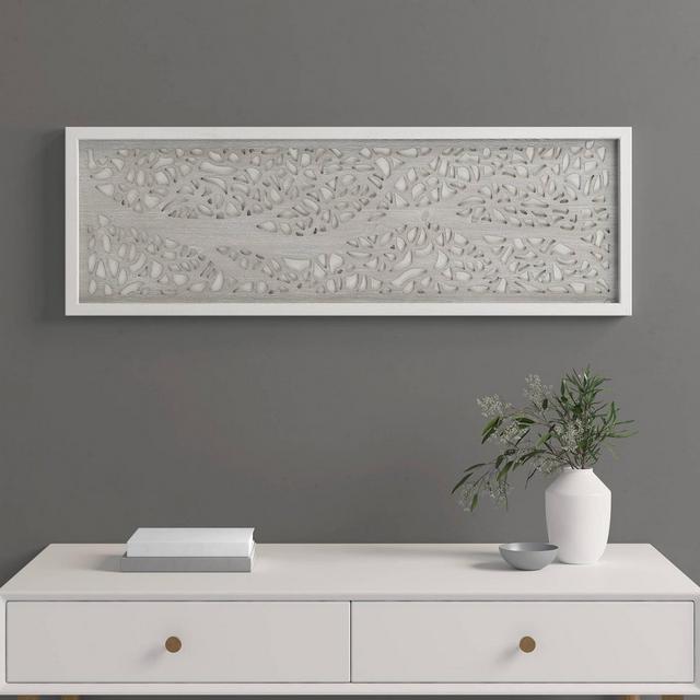 Laurel Branches Carved Wood Wall Decor Panel Gray - Madison Park