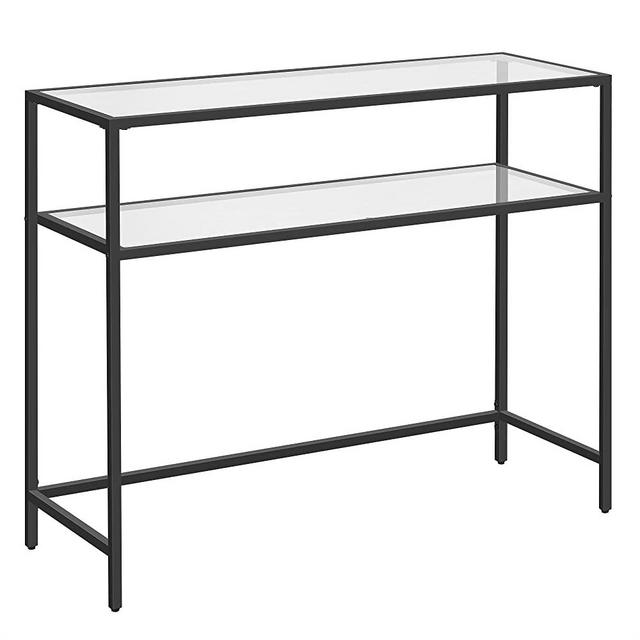 VASAGLE 39.4" Console Table, Modern Sofa or Entryway Table, Tempered Glass Table, Steel Frame, 2 Shelves, Adjustable Feet, for Living Room, Hallway, Black ULGT025B01