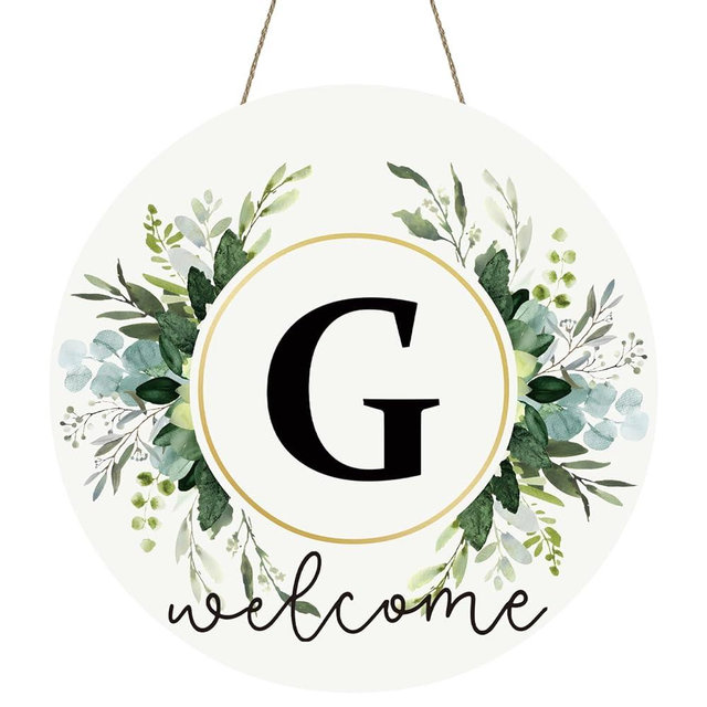 Monogram Letter G Wreaths for Front Door Wreath Wooden Welcome Sign for Front Door Decor Floral Family Last Name Initial House Warming Spring Summer Porch Rustic Wall Home Kitchen Boho Decorations
