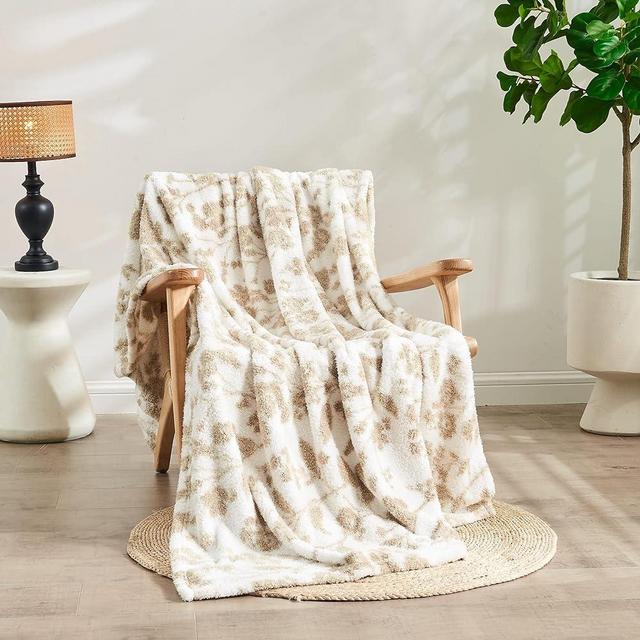 Qeils Super Soft Knit Throw Blanket - Warm Cozy Reversible Checkerboard Blanket, Fluffy Fuzzy Plush Lightweight Print Blanket for Couch Sofa Bed - 60"*80" (Leaf Flower, 60 * 80)
