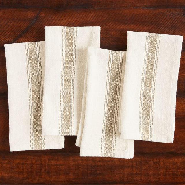 French Striped Organic Cotton Napkins, Set of 4 - Amber/Flax