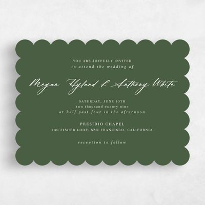 Green Scalloped Wedding Invitation - Uzes Landscape