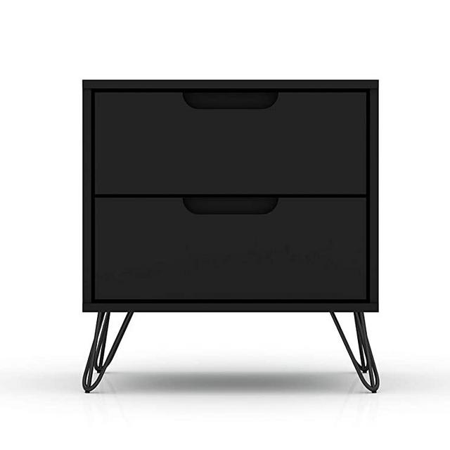Manhattan Comfort Rockefeller Mid-Century Modern 2 Drawer Bedroom Nightstand, 20.08", Black